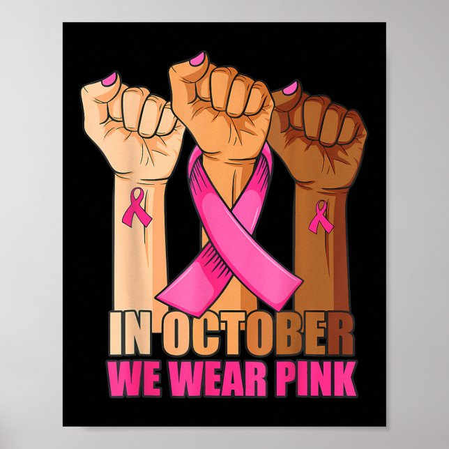 Póster En Octubre Usamos Mano Rosa Elevar El Cáncer De Ma (Frente)