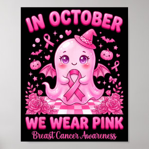 Póster En Octubre Viste de Rosa Bruja Fantasma Cáncer de