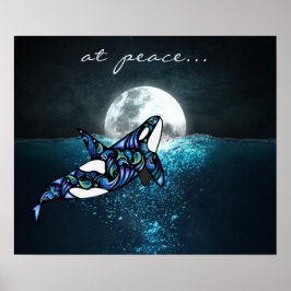 Póster en paz ~ Luna Llena Psicodelía Trippy Orca Ballena