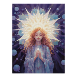 Póster En paz meditando a los Chicas de yoga cristales mo