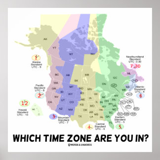 Póster ¿En Qué Zona Horaria Estás? (Estados Unidos Canadá