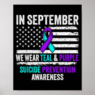 Póster En septiembre usa verde azulado prevención del sui