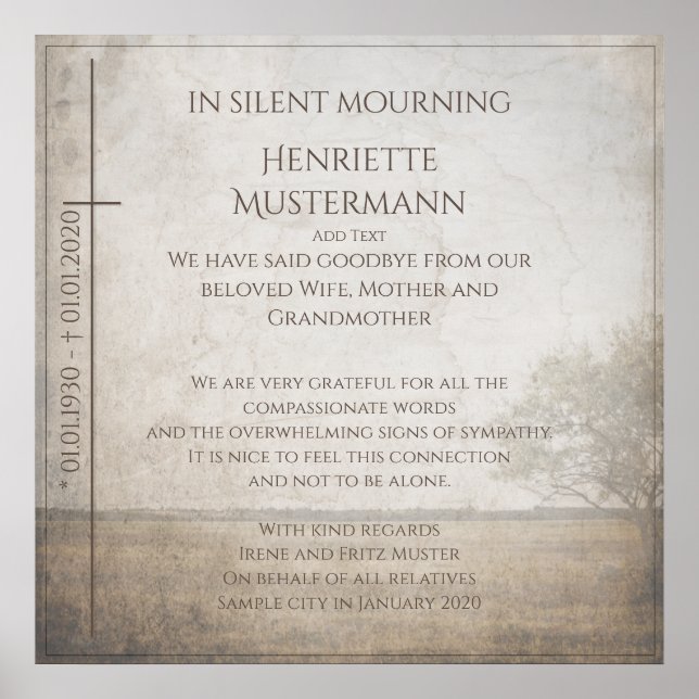 Póster En silencio de duelo - árbol en la cosecha de prad (Frente)