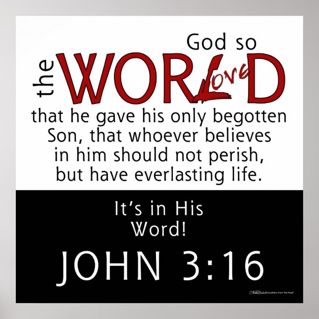 Póster En su escritura de Word-John 3:16 (Frente)