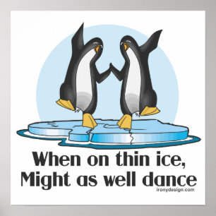 Póster En Thin Ice Funny Penguins