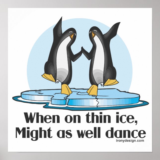 Póster En Thin Ice Funny Penguins (Frente)