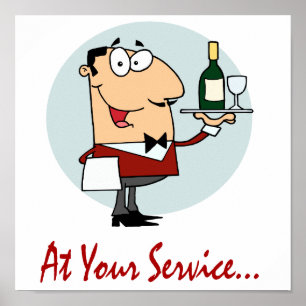 Póster en tu servicio personaje de carnicero gracioso