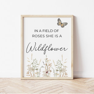 Póster En un campo de rosas Boho Wildflower Girl Nursery