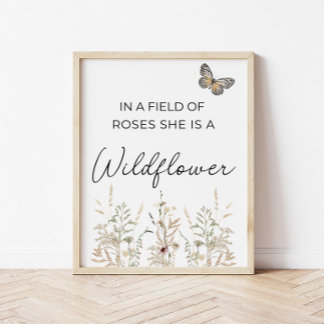 Póster En un campo de rosas Boho Wildflower Girl Nursery