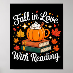 Póster Enamorarse de la lectura Taza de calabaza de otoño
