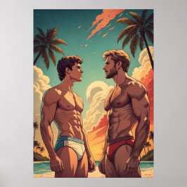 Póster Encajar a los niños en la playa