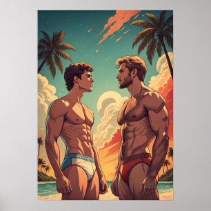 Póster Encajar a los niños en la playa