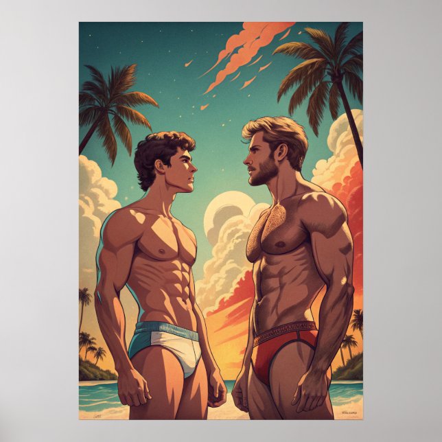 Póster Encajar a los niños en la playa (Frente)