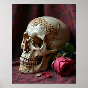 Póster Encaje y Decadencia – Una Calavera Victoriana Góti
