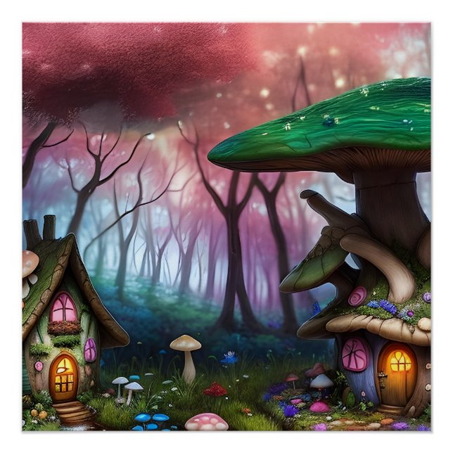 Póster Encantado Bosque Dreamscape Mushroom Fantasy Fairy (Anverso)