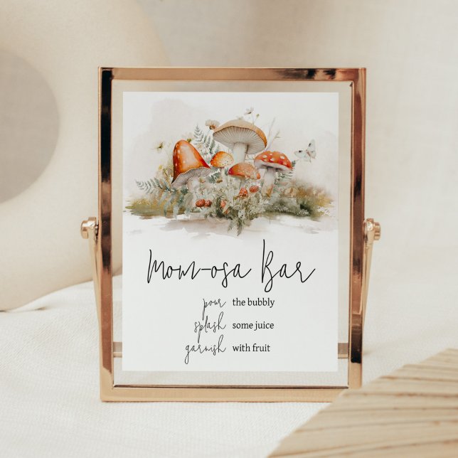Póster Encantado Mushroom Forest Mom Osa Bar (Enchanted Mushroom Baby Shower Mom Osa Bar Sign)