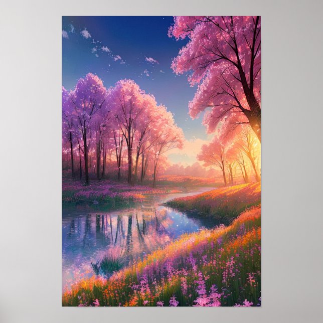 Póster Encantador atardecer se despliega en el río (Frente)