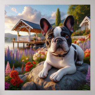 Póster Encantador Bulldog francés en una escena campestre