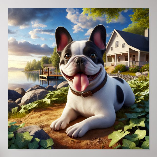 Póster Encantador Bulldog francés en una escena campestre (Frente)