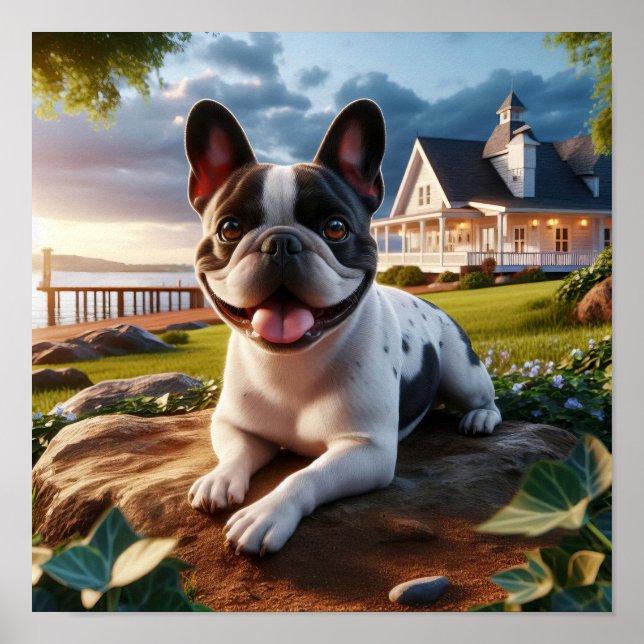 Póster Encantador Bulldog francés en una escena campestre (Frente)