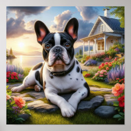 Póster Encantador Bulldog francés en una escena campestre