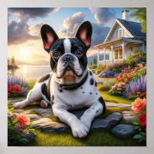 Póster Encantador Bulldog francés en una escena campestre