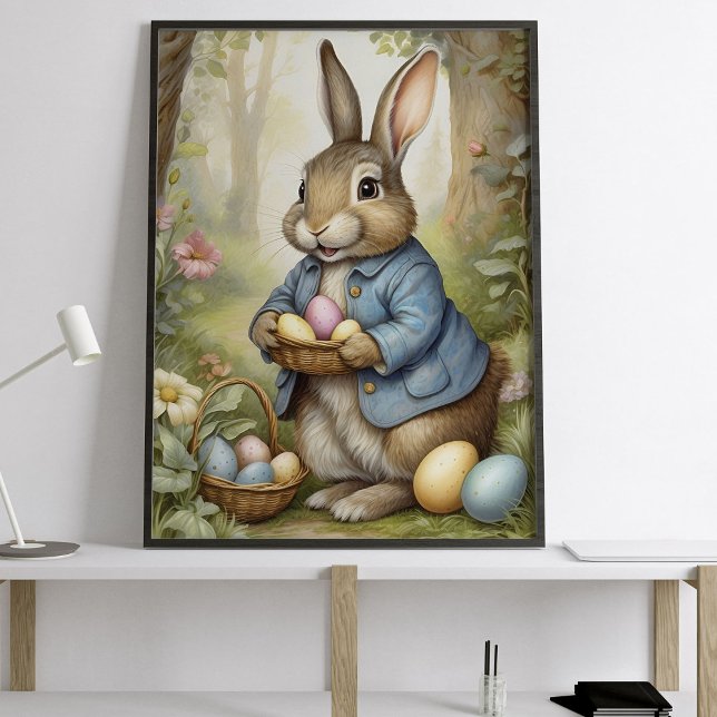 Póster Encantador conejo de Pascua en abrigo azul de bosq (Subido por el creador)