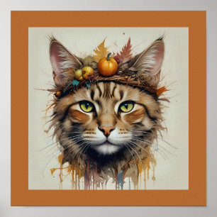 Póster Encantador gato festivo de Acción de Gracias disfr