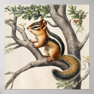 Póster Encantador Ilustracion vintage de un Chipmunk