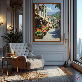 Póster Encantador mercado de aldeas al estilo impresionis