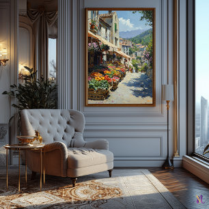 Póster Encantador mercado de aldeas al estilo impresionis