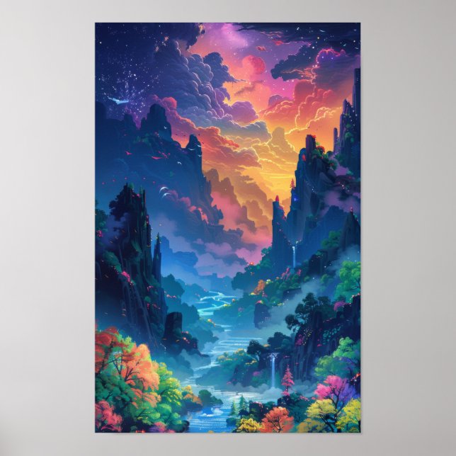 Póster Encantador Poster de Ilustracion de paisajes fantá (Frente)