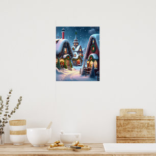 Póster Encantador pueblo de Navidades nevados