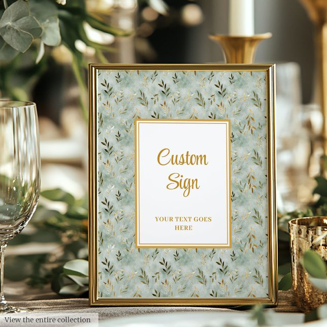 Póster Encantador Sage Green Gold deja a Personalizado Bo (Charming Sage Green Gold Leaves Wedding Custom Poster)