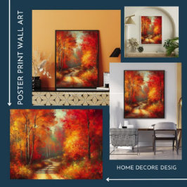 Póster Encantador sendero forestal Poster Árboles rojos M