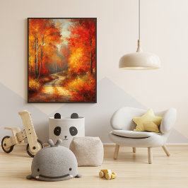 Póster Encantador sendero forestal Poster Árboles rojos M