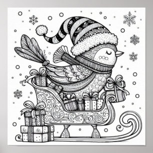 Póster Encantador viaje de ave de Navidad para colorear