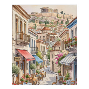 Póster Encantadora calle de Atenas Grecia acuarela