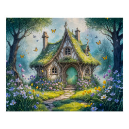 Póster Encantadora casa de campo con flores de croco