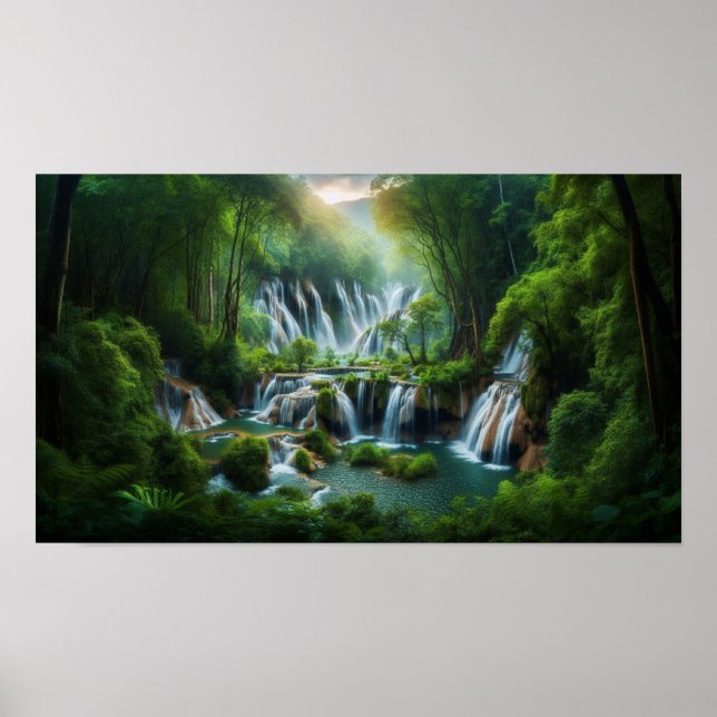 Póster Encantadora cascada de múltiples niveles (Frente)