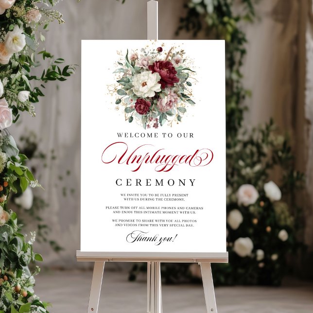Póster Encantadora Ceremonia Desconectada Rosa Clarete Bu (Charming Blush Burgundy Unplugged Ceremony)
