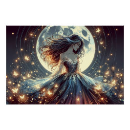 Póster Encantadora de Mariposas bajo la Luz de la Luna Fa