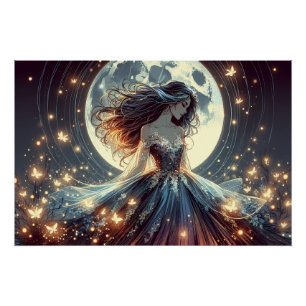 Póster Encantadora de Mariposas bajo la Luz de la Luna Fa