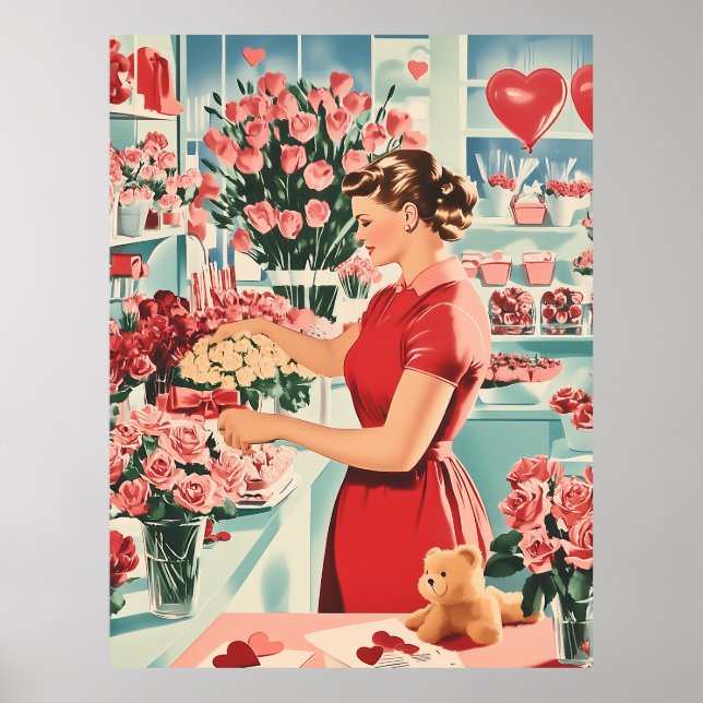 Póster Encantadora escena de la tienda de flores de época (Frente)