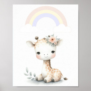 Póster Encantadora jirafa con el arcoiris pastel