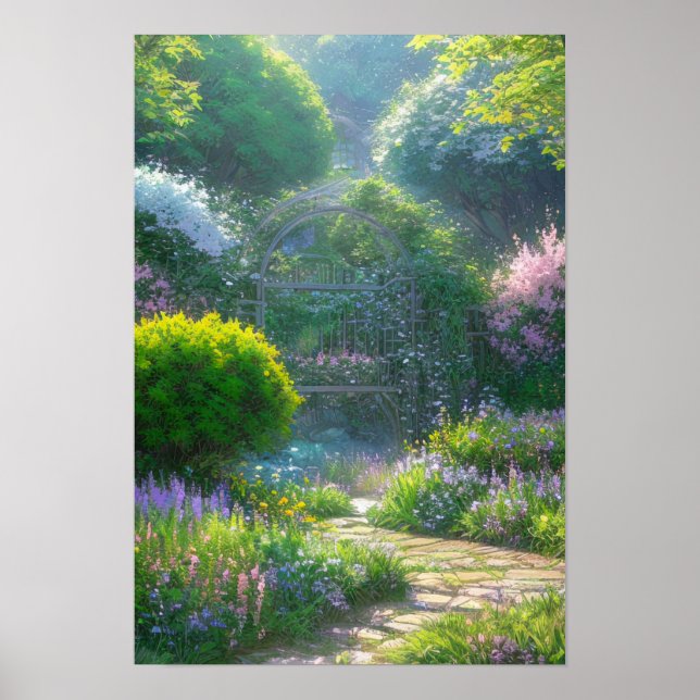 Póster Encantadora Puerta Jardín al Bosque Místico (Frente)