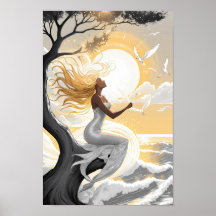 Encantadora sirena dulce sentada bajo el sol