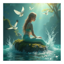 Encantadora sirena dulce sentada bajo el sol