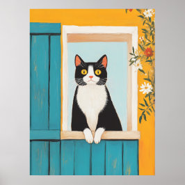Póster Encantando al gato en la ventana