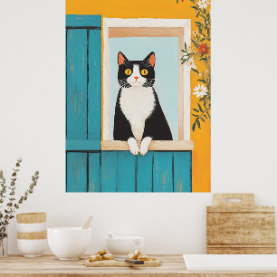 Póster Encantando al gato en la ventana